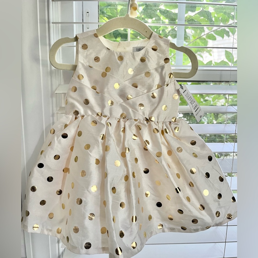 NWT Baby formal gold polka dot dress